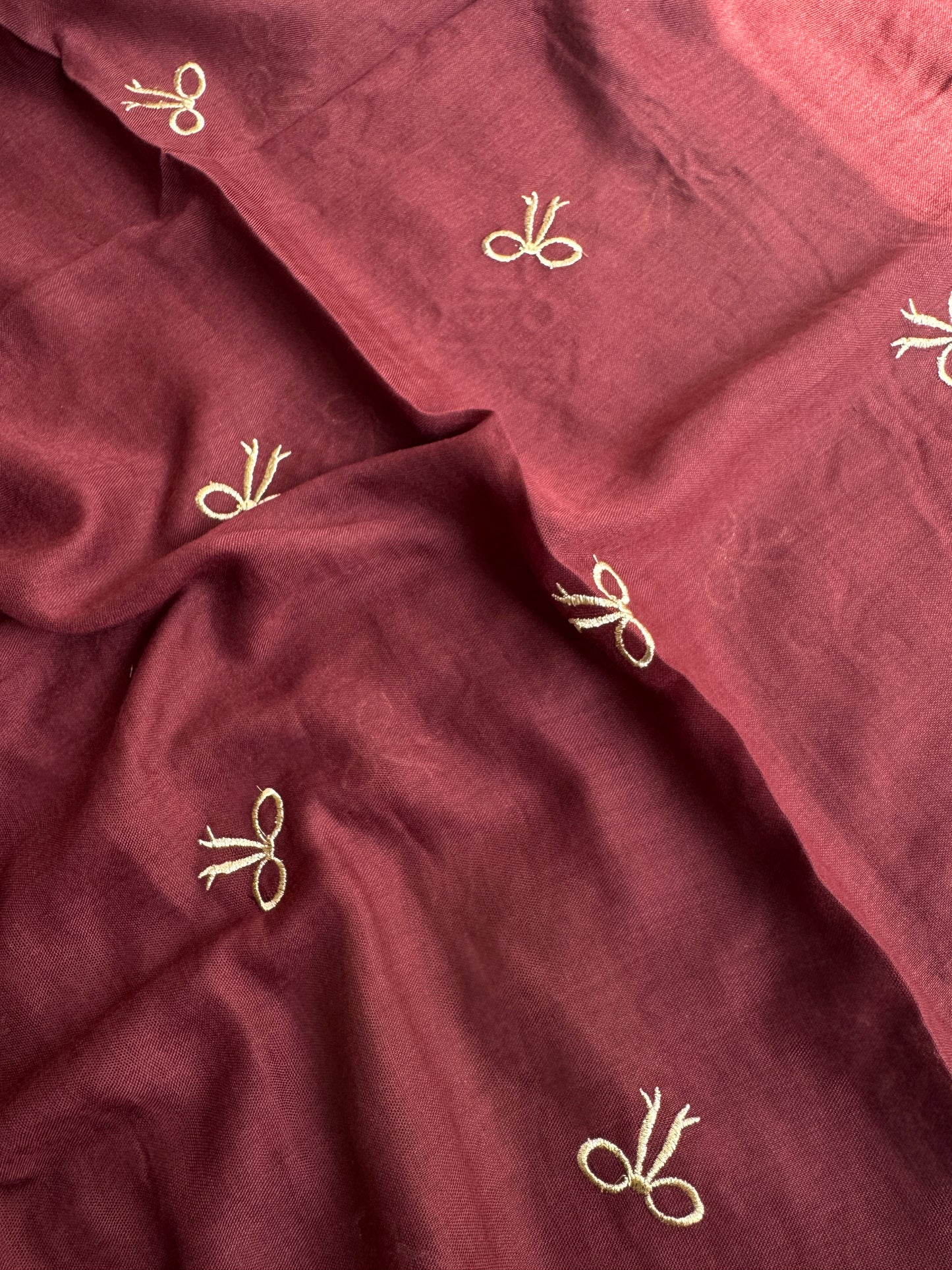 Embroidered Bow Hijabs- Mahogany