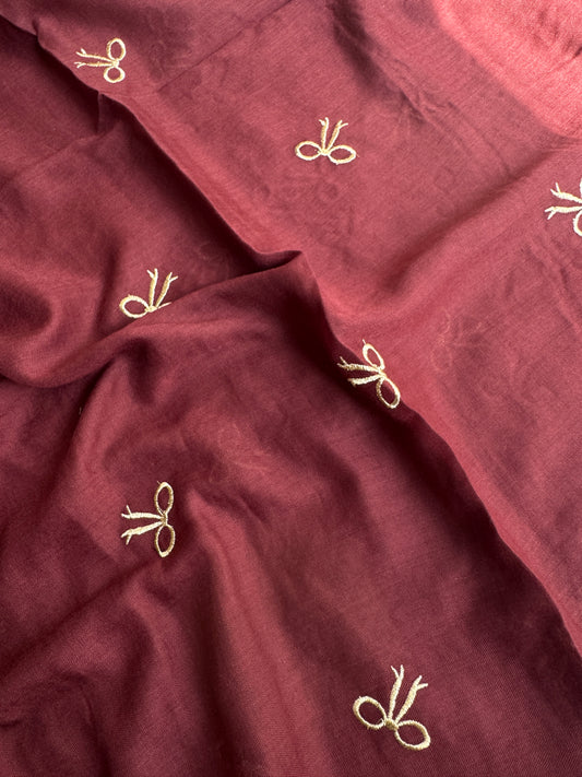 Embroidered Bow Hijabs- Mahogany