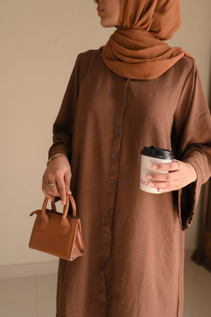 Button Down-Modest Coord Set- Coffee Brown