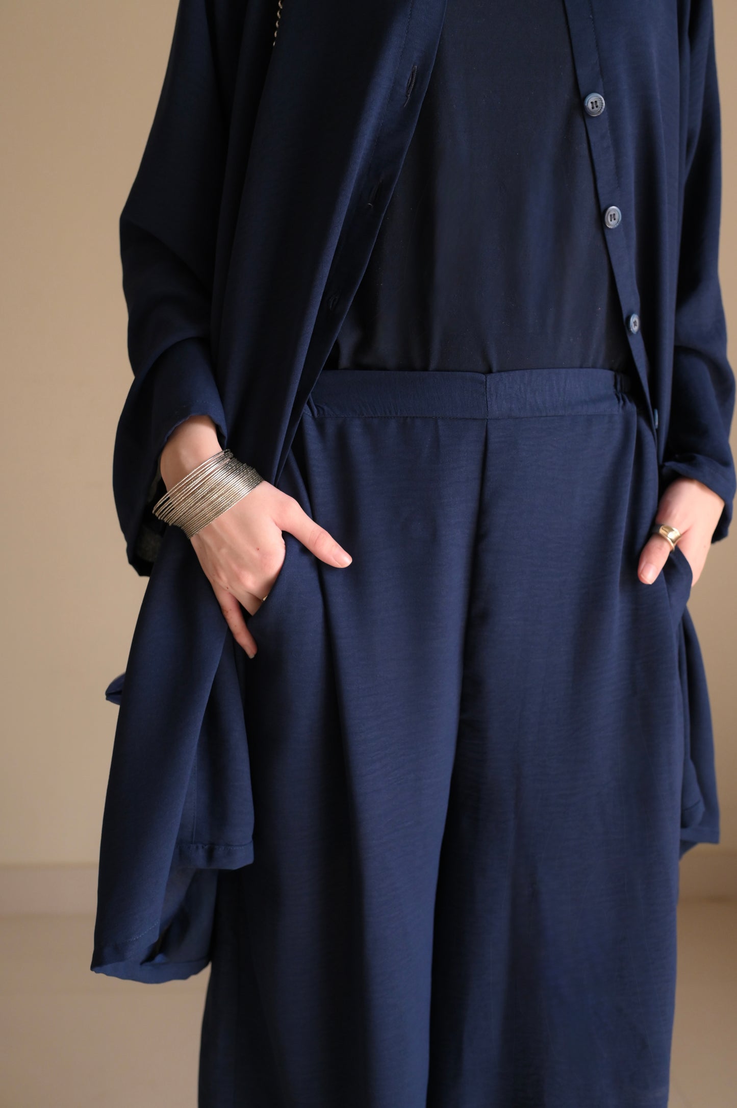 Button Down-Modest Coord Set- Navy Blue