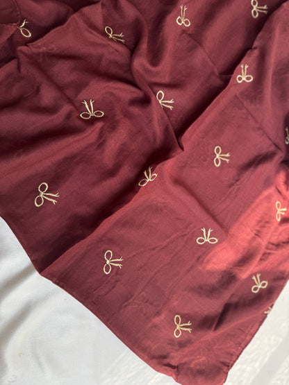 Embroidered Bow Hijabs- Mahogany