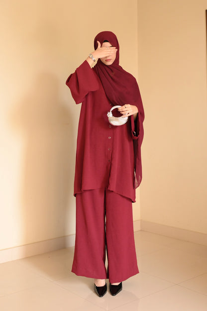 Button Down-Modest Coord Set- Maroon