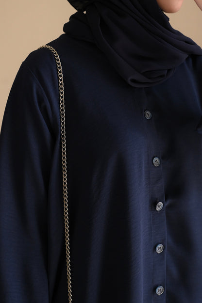 Button Down-Modest Coord Set- Navy Blue