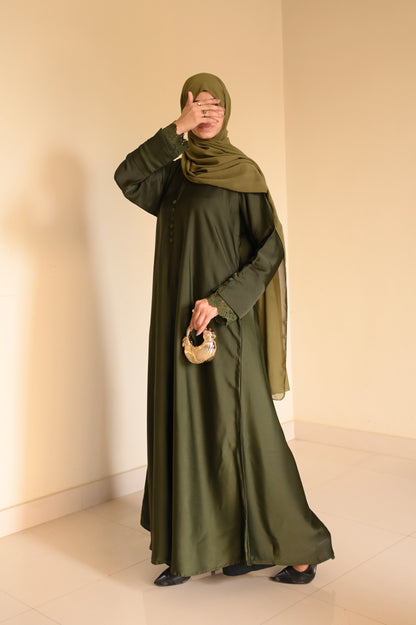Luxe Olive Coat Abaya- Romantic Nida