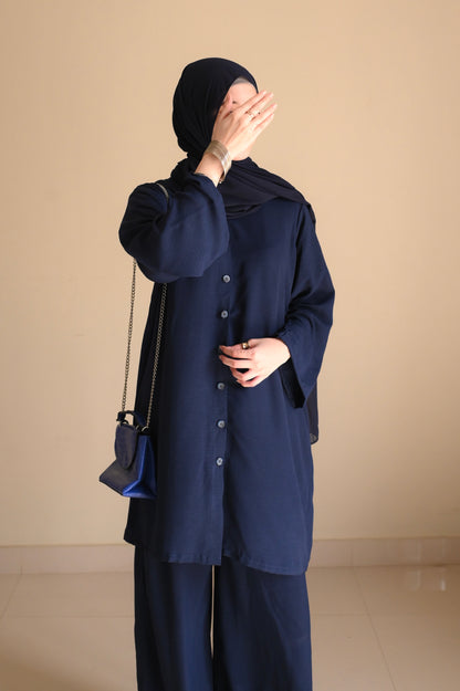Button Down-Modest Coord Set- Navy Blue