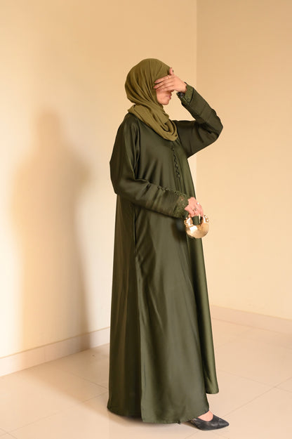 Luxe Olive Coat Abaya- Romantic Nida