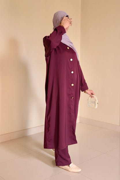 Elara Coord Set- Maroon- Premium Nida