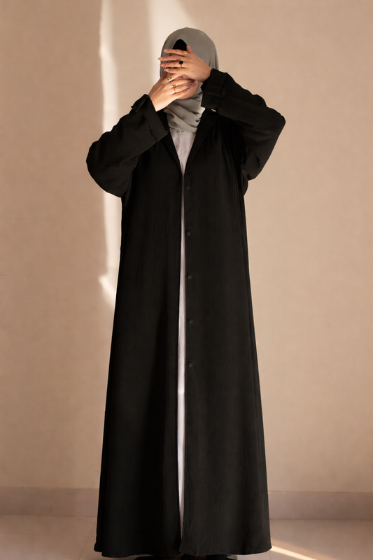 Turkish Staple Coat Abaya- Black