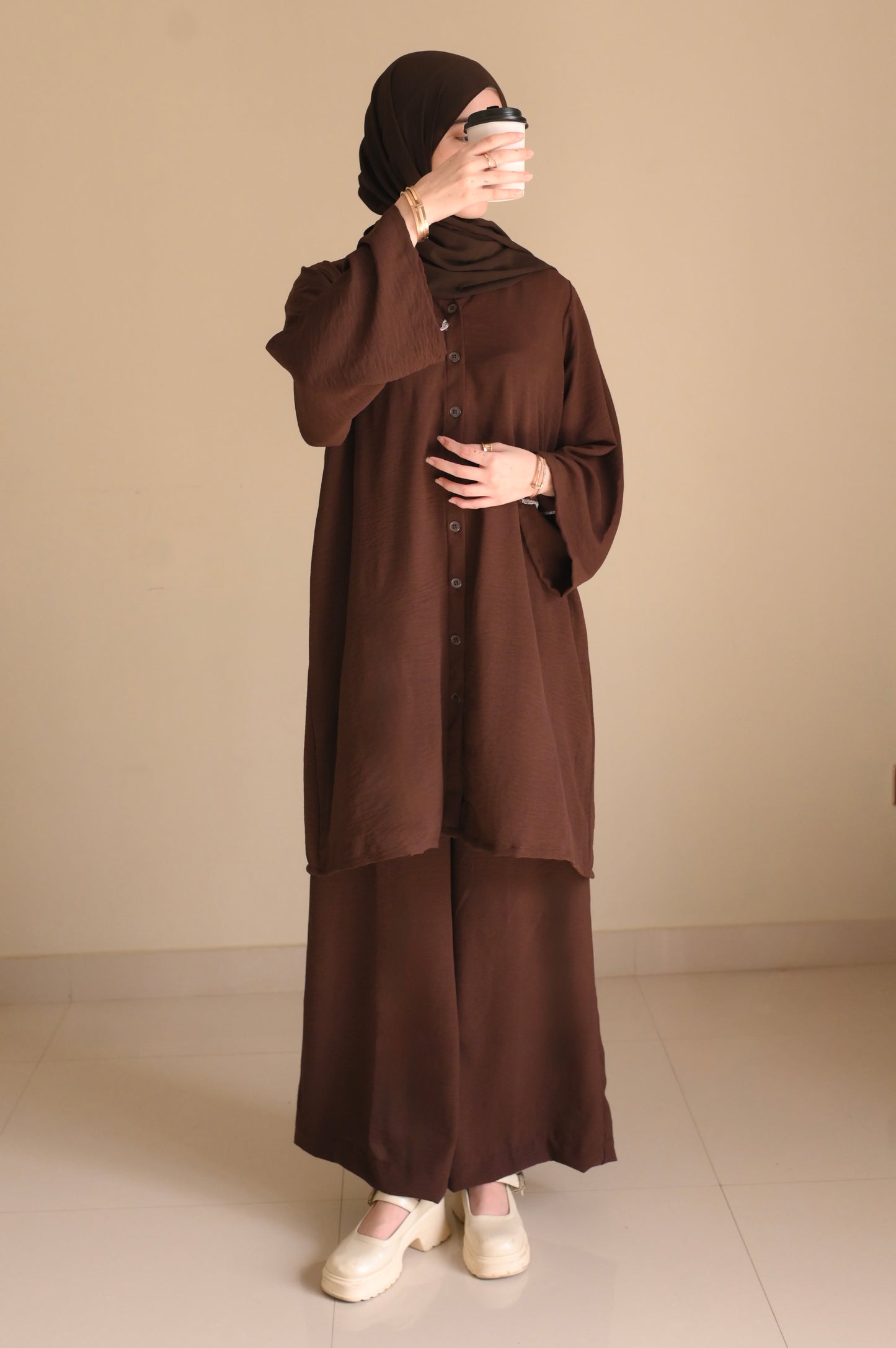 Button Down-Modest Coord Set- Choco