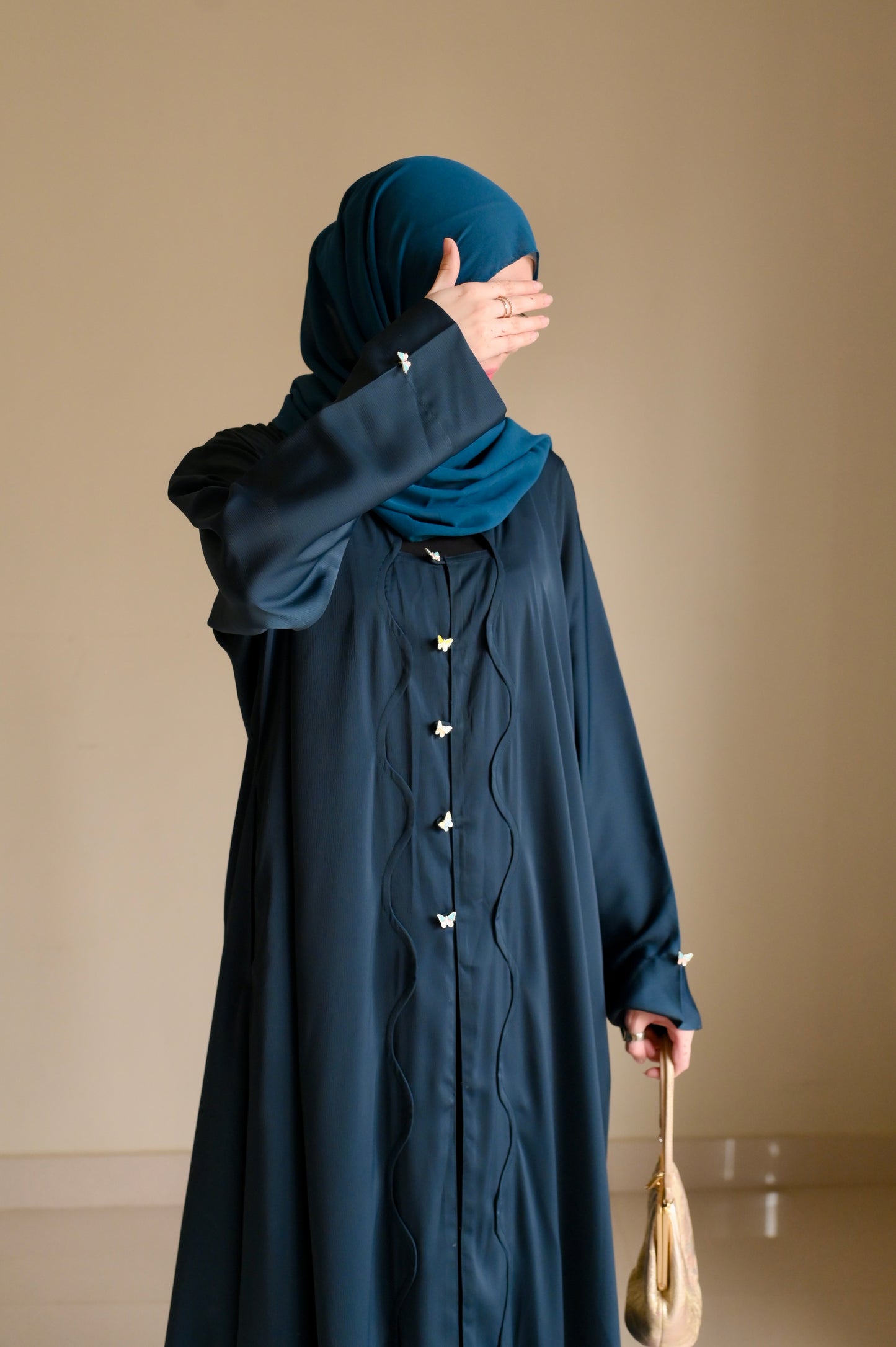 Opulent Waves - Teal Romantic Nida Abaya