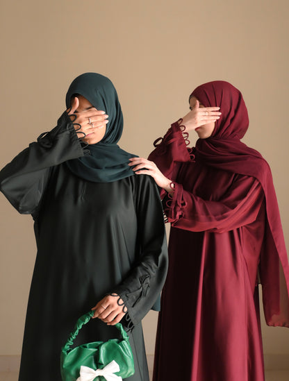 Elysian Bow Sleeve Nida Abaya- Deep Maroon