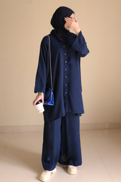 Button Down-Modest Coord Set- Navy Blue