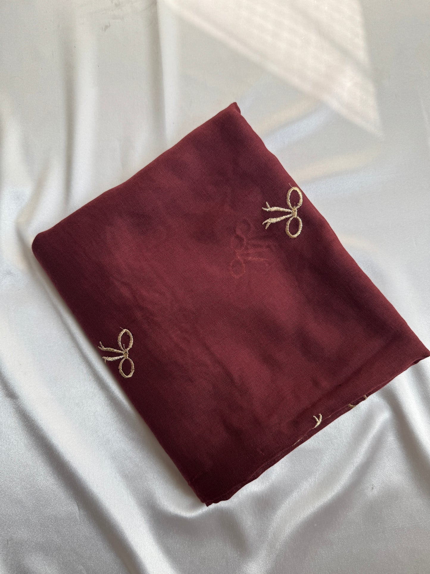 Embroidered Bow Hijabs- Mahogany