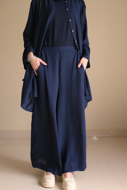 Button Down-Modest Coord Set- Navy Blue
