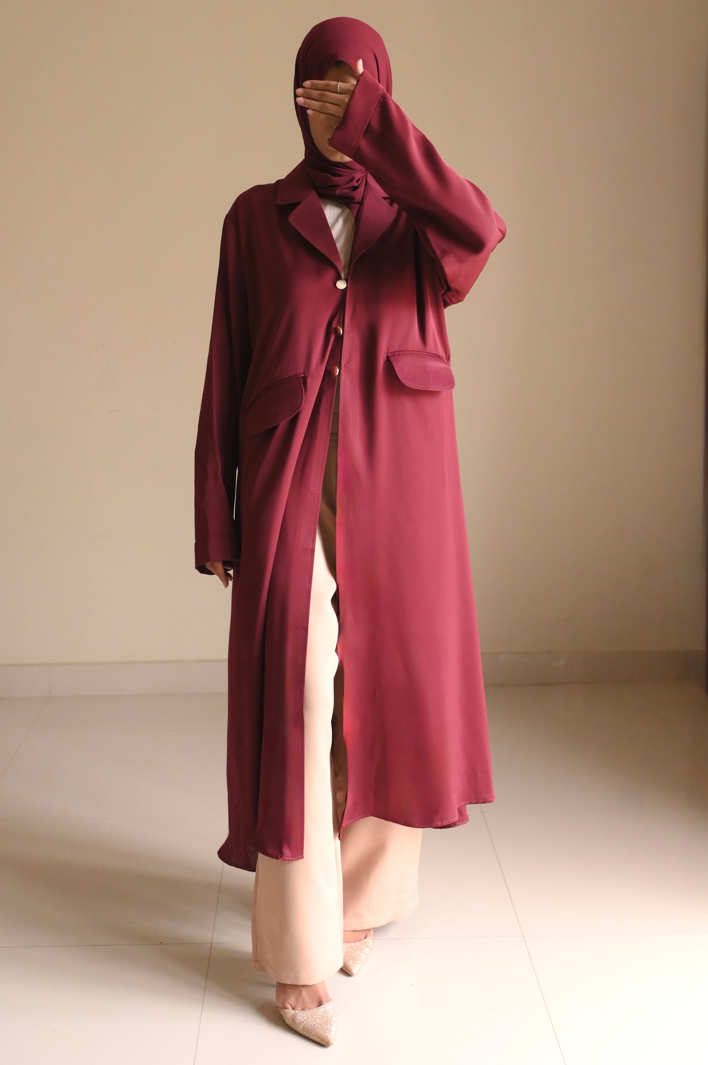 Staple Winter Coat Abaya-Maroon