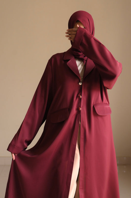 Staple Winter Coat Abaya-Maroon