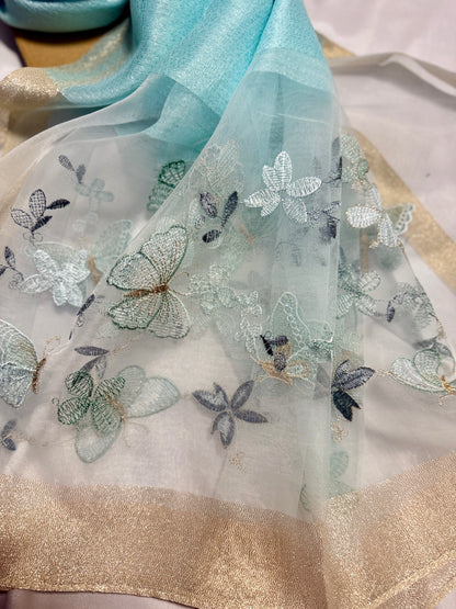 Butterfly Embroidered Organza- Luxury Hijabs- Ice Blue