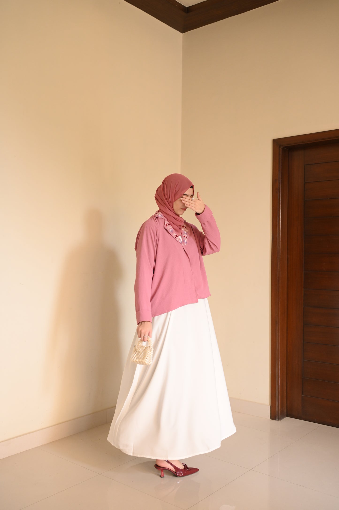 Whispering Petals-Floral Embroidered Half Jacket-  Pink