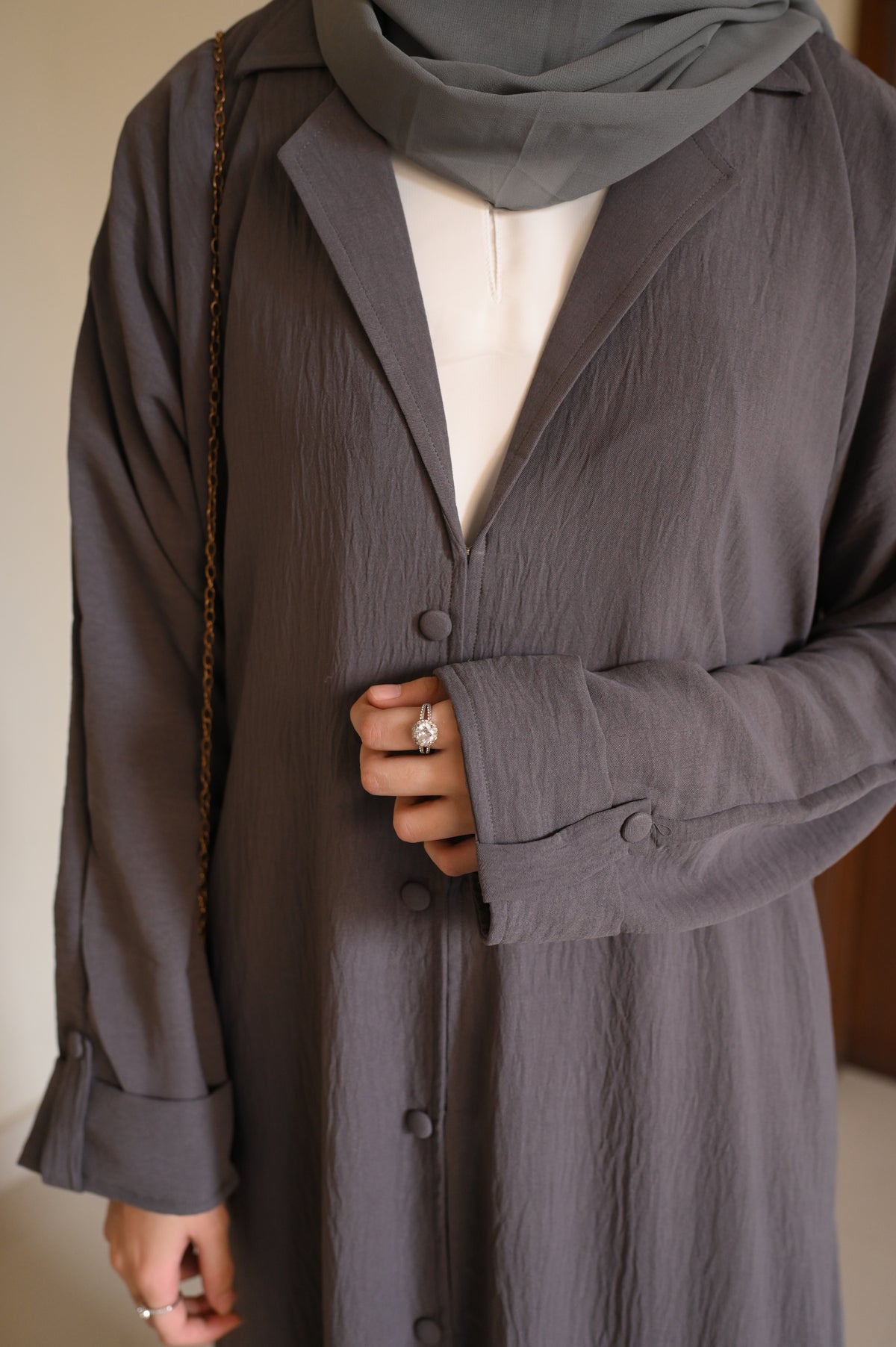 Turkish Staple Coat Abaya- Grey
