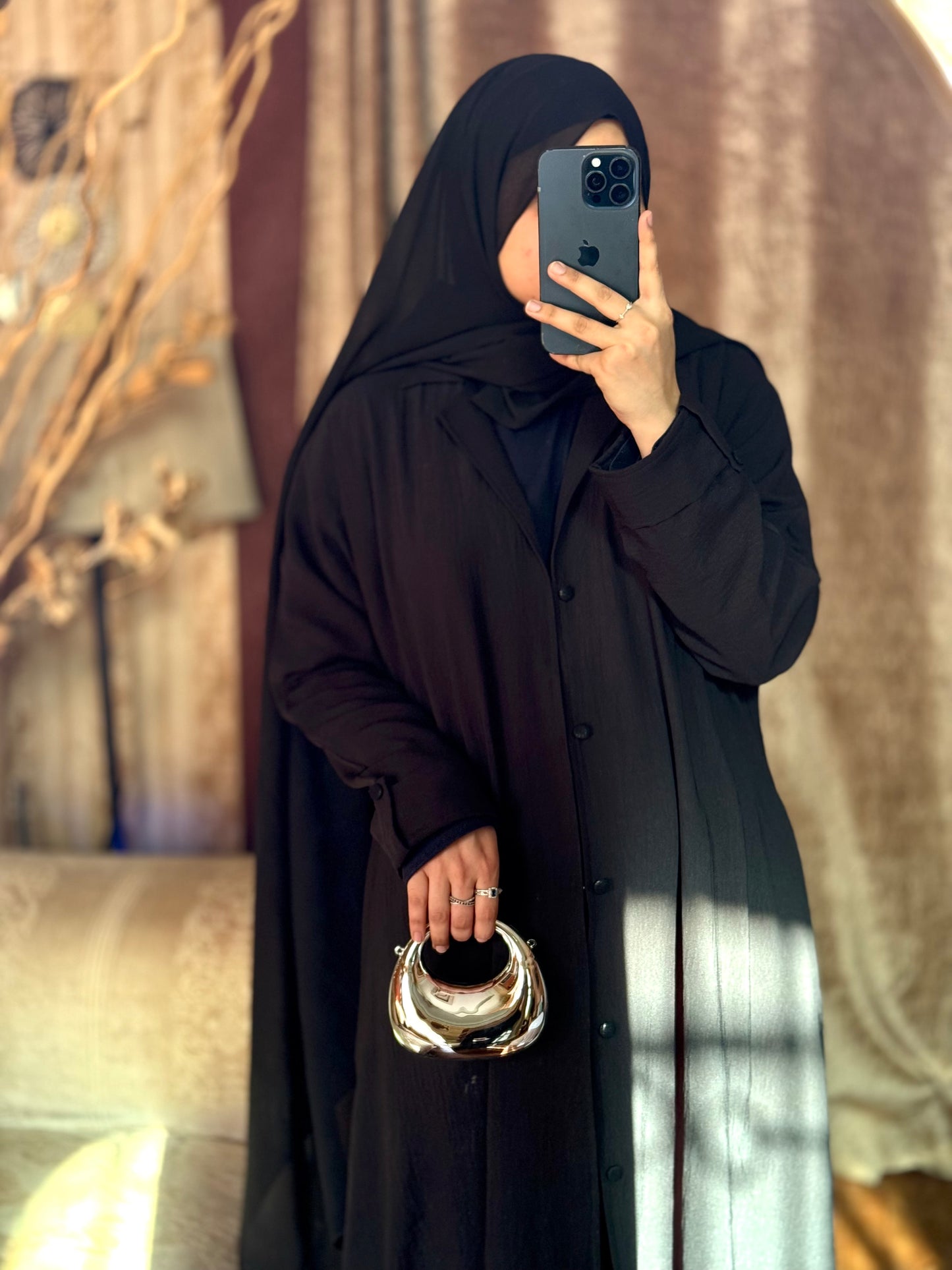 Turkish Staple Coat Abaya- Black