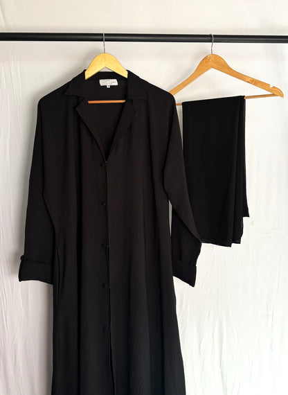 Turkish Staple Coat Abaya- Black