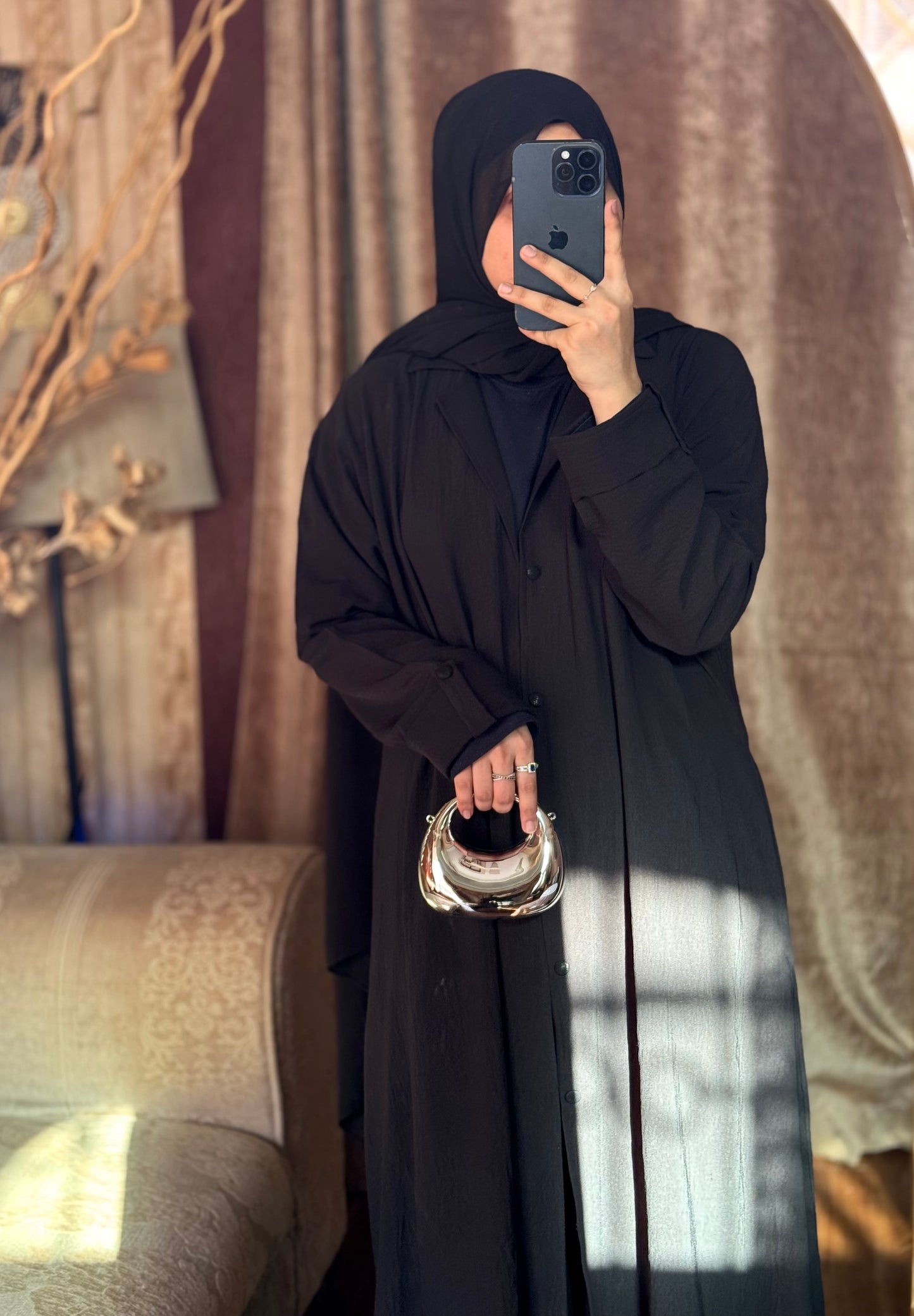 Turkish Staple Coat Abaya- Black