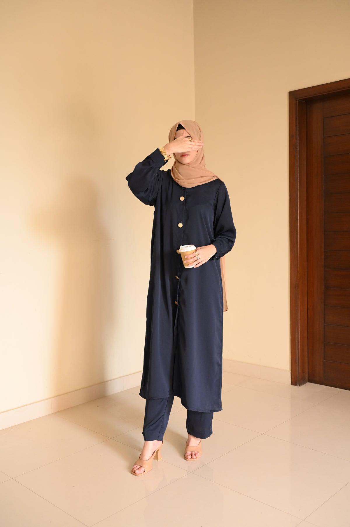 Elara Coord Set- Navy- Premium Nida