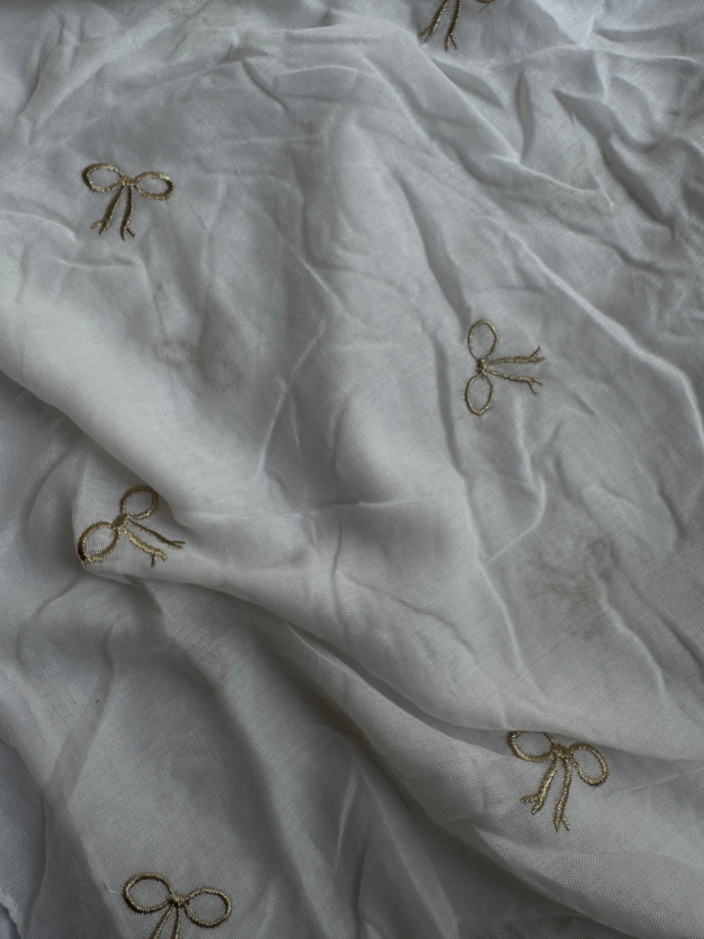 Embroidered Bow Hijabs- White