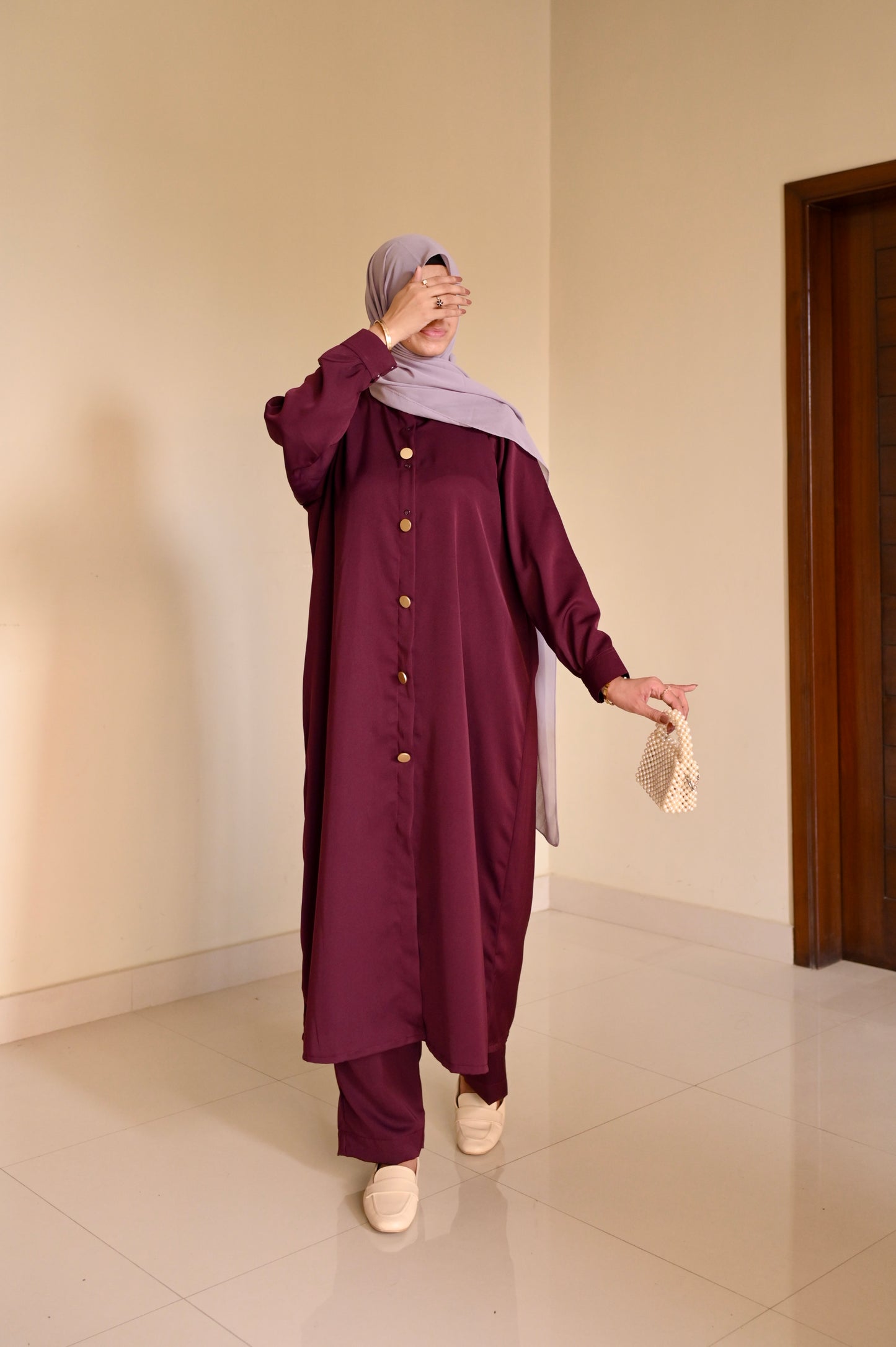 Elara Coord Set- Maroon- Premium Nida