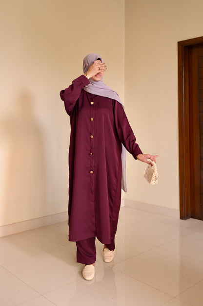 Elara Coord Set- Maroon- Premium Nida