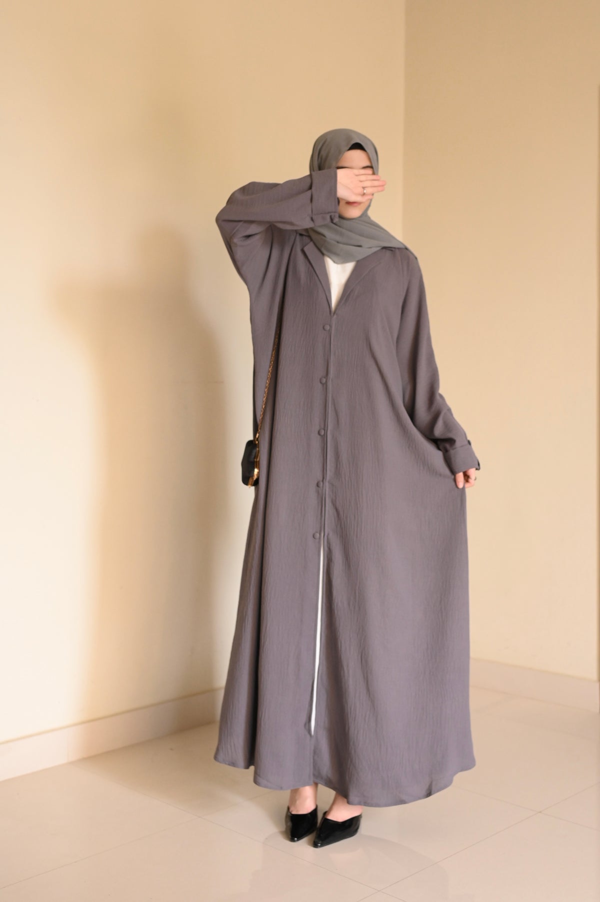 Turkish Staple Coat Abaya- Grey