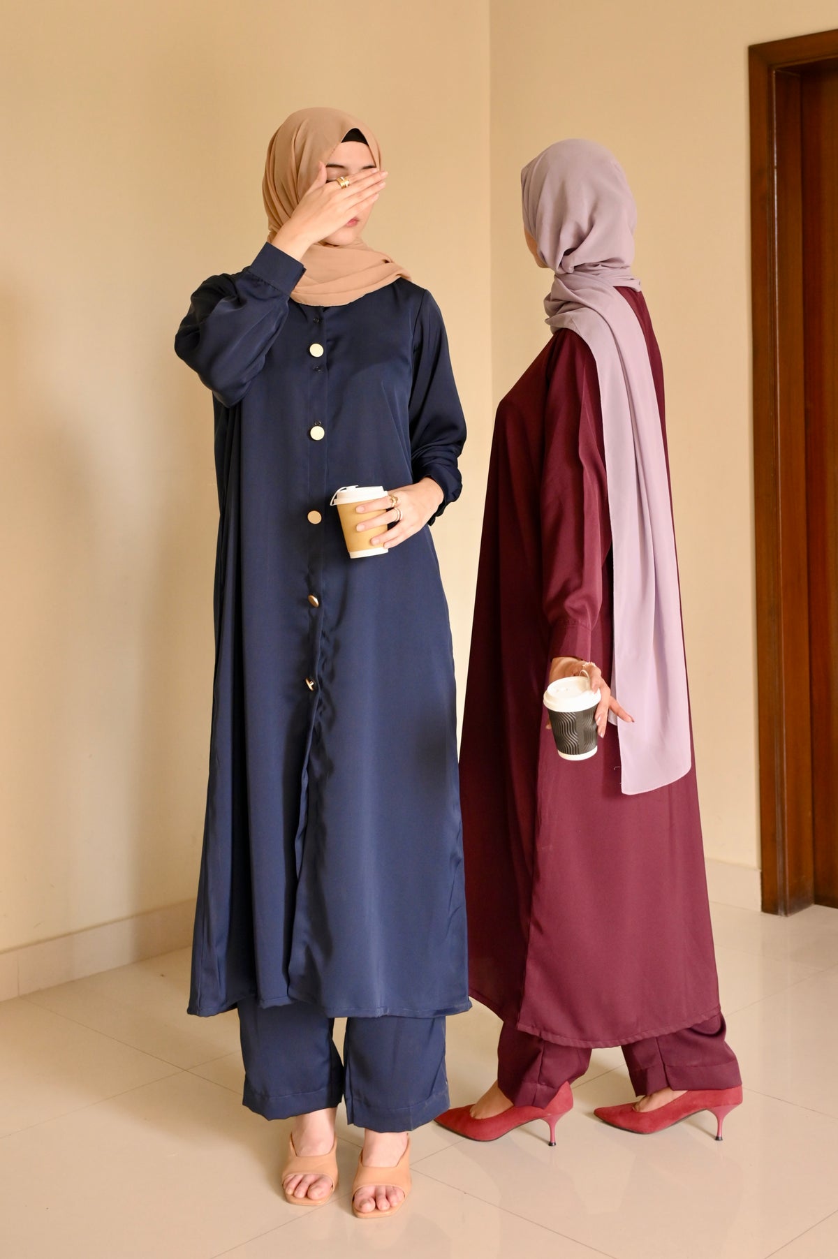 Elara Coord Set- Navy- Premium Nida