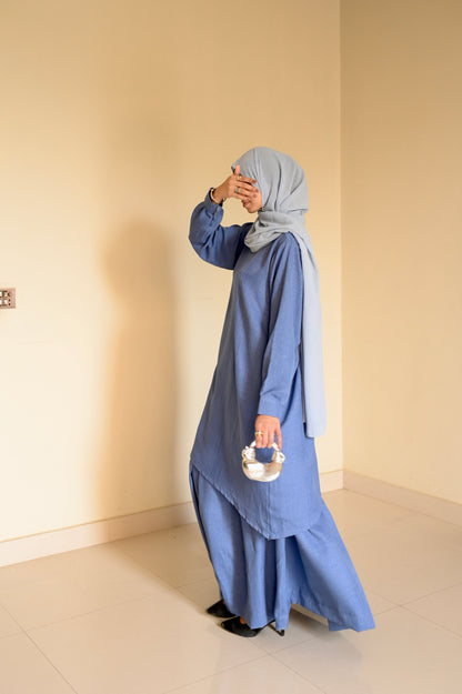 Celestial Coord Set- Denim Blue- Crush Linen