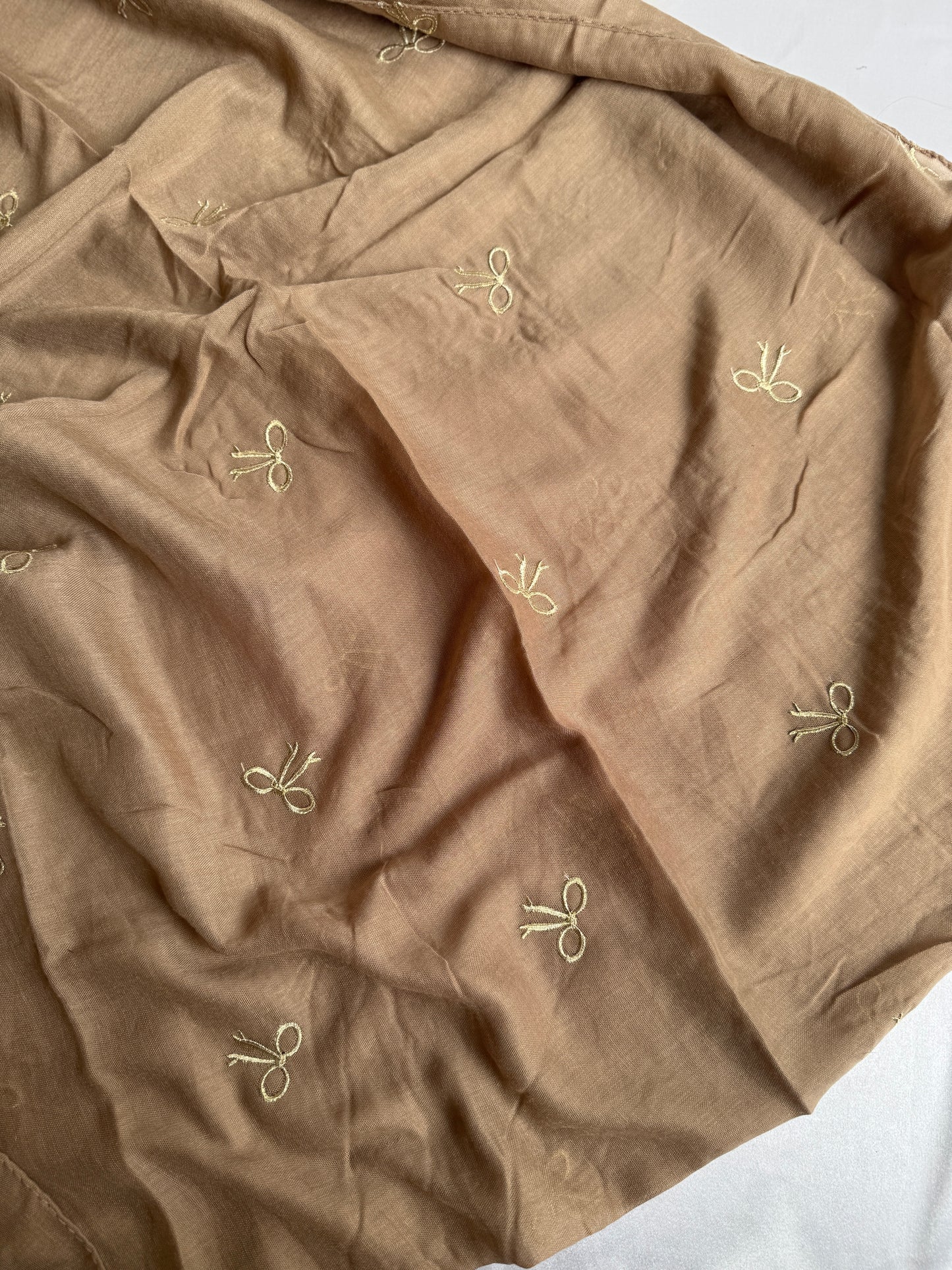 Embroidered Bow Hijabs- Tan