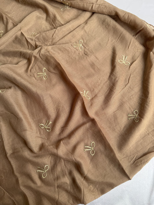Embroidered Bow Hijabs- Tan