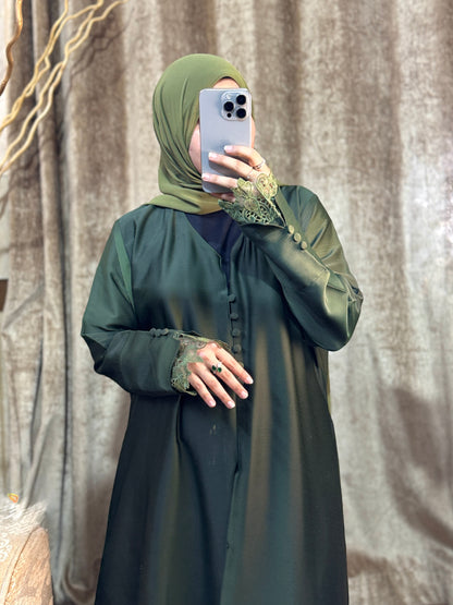 Luxe Olive Coat Abaya- Romantic Nida