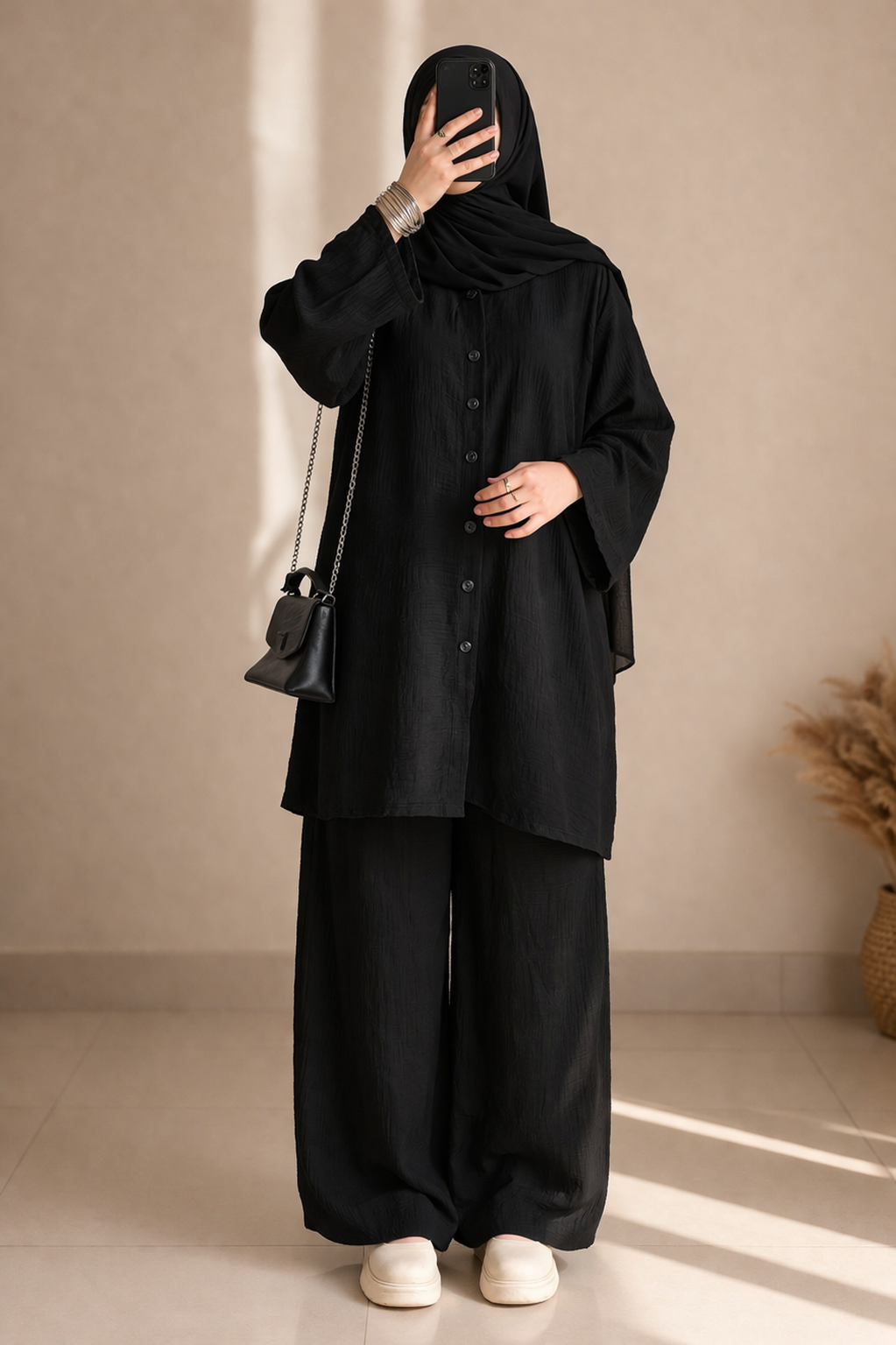 Button Down-Modest Coord Set- Black