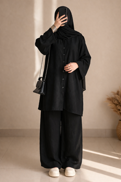 Button Down-Modest Coord Set- Black