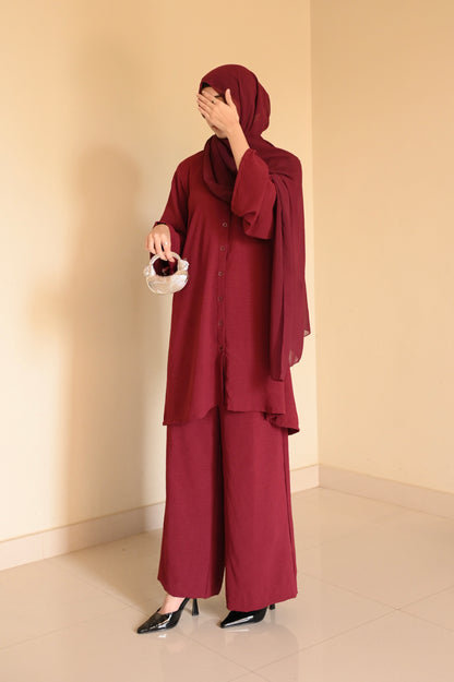 Button Down-Modest Coord Set- Maroon