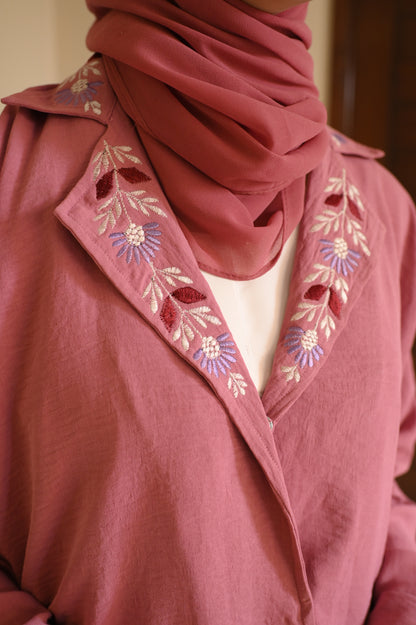 Whispering Petals-Floral Embroidered Half Jacket-  Pink