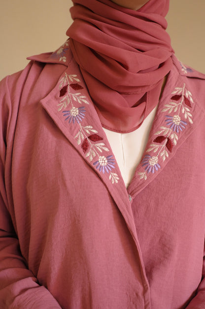 Whispering Petals-Floral Embroidered Half Jacket-  Pink
