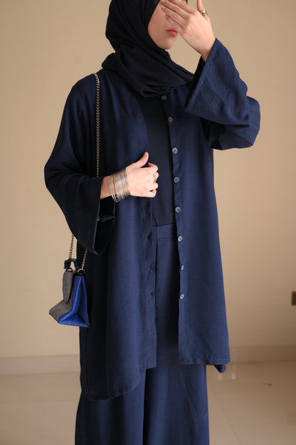 Button Down-Modest Coord Set- Navy Blue