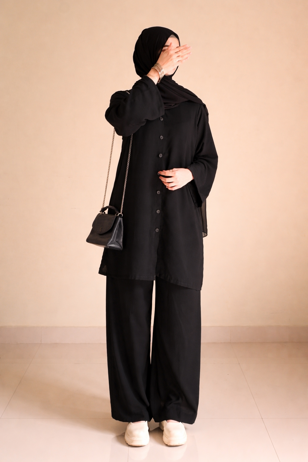 Button Down-Modest Coord Set- Black