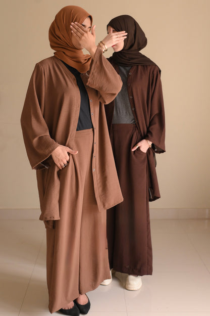 Button Down-Modest Coord Set- Coffee Brown