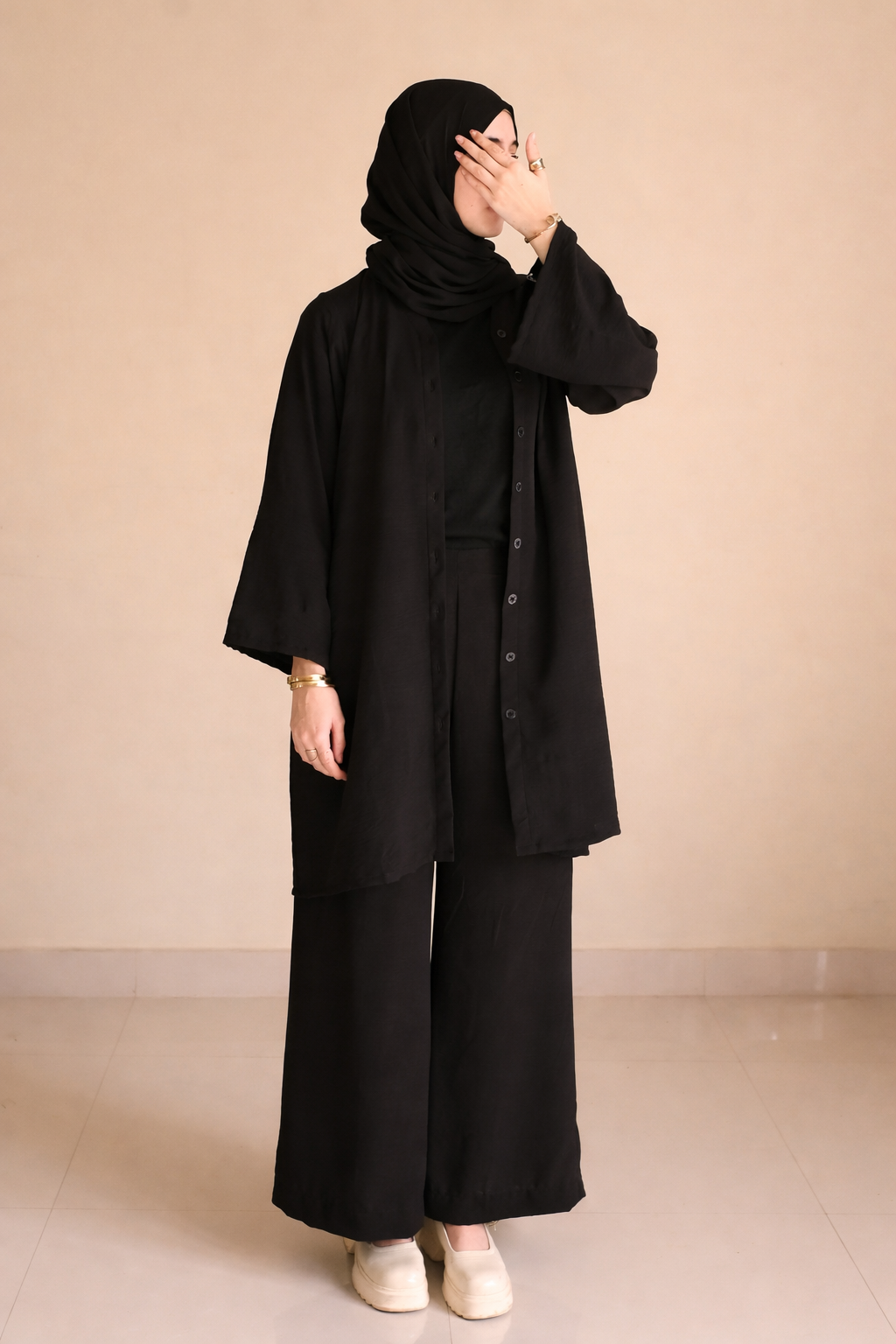 Button Down-Modest Coord Set- Black