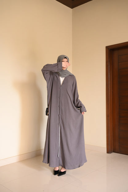 Turkish Staple Coat Abaya- Grey