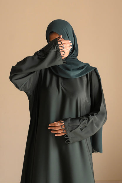 Elysian Bow Sleeve Nida Abaya- Bottle Green