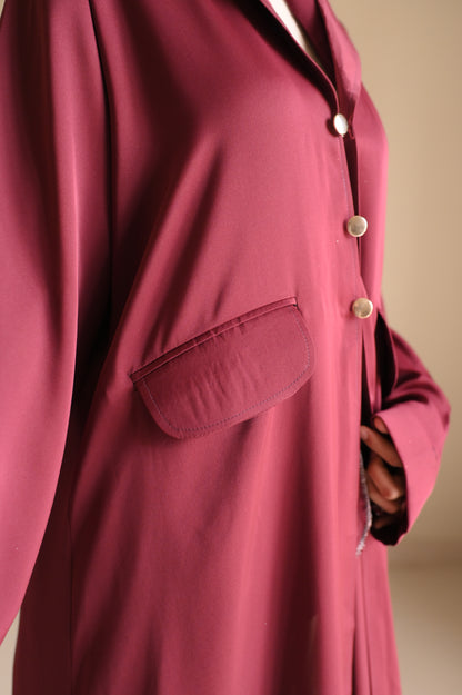 Staple Winter Coat Abaya-Maroon