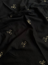 Embroidered Bow Hijabs- Black