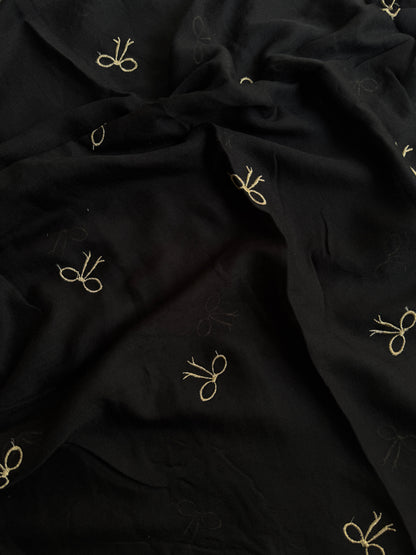 Embroidered Bow Hijabs- Black